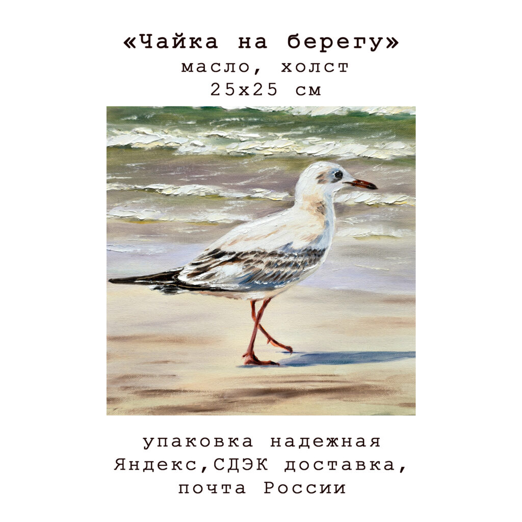 Чайка на берегу море картина маслом на холсте